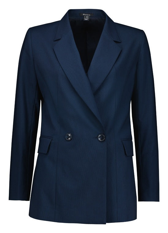 Renew Womens Double Breasted Longline Jacket Navy Dusk front view