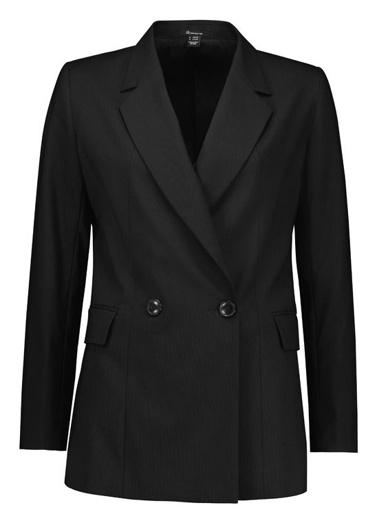 Renew Womens Double Breasted Longline Jacket in Pencil Black