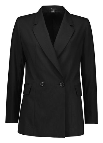 Renew Womens Double Breasted Longline Jacket in Pencil Black