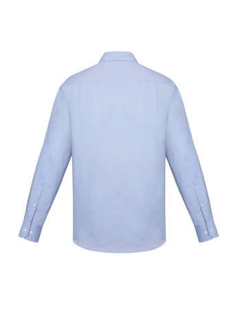 Charlie Mens Classic Fit Long Sleeve Shirt Blue Chambray back view