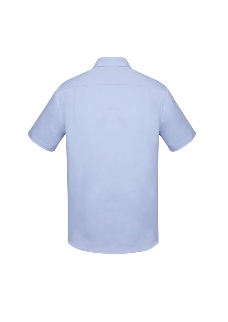Charlie Mens Classic Fit Short Sleeve Shirt Blue Chambray back view