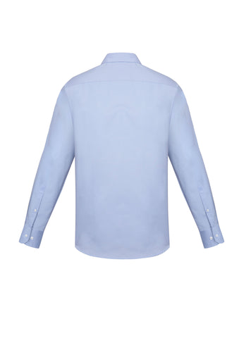Charlie Mens Slim Fit Long Sleeve Shirt Blue Chambray back view