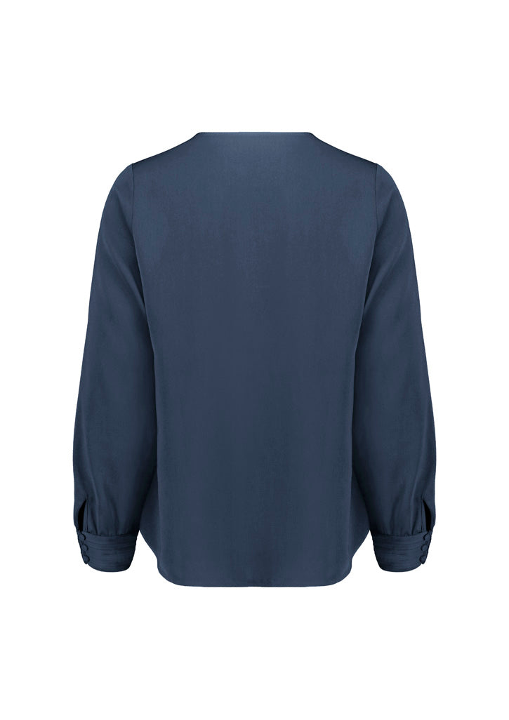 Evelyn Womens Long Sleeve Blouse Mineral Blue back view