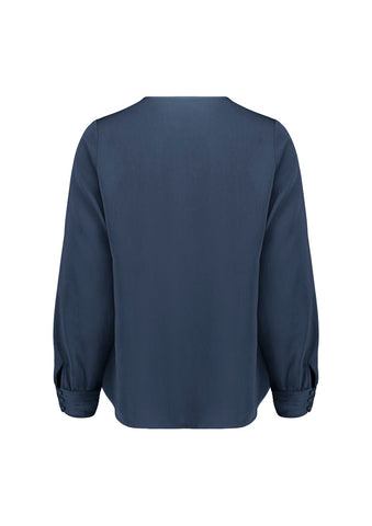 Evelyn Womens Long Sleeve Blouse Mineral Blue back view