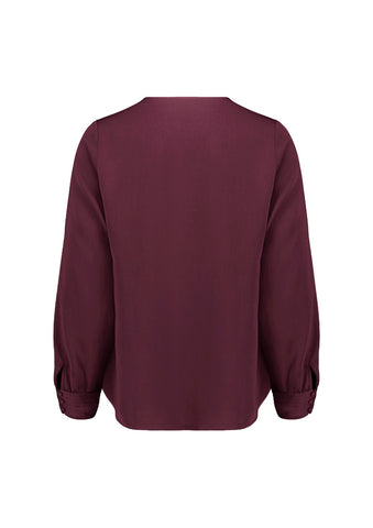 Evelyn Womens Long Sleeve Blouse Wine back view