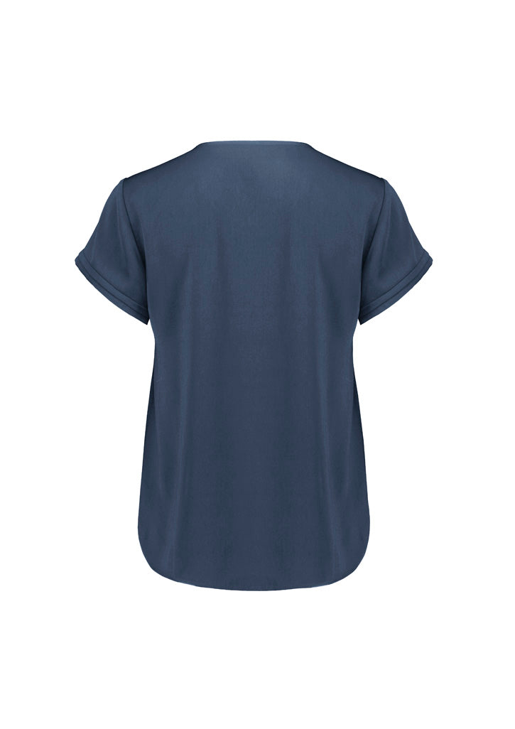 Evelyn Womens Short Sleeve Blouse Mineral Blue back view