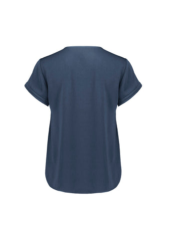 Evelyn Womens Short Sleeve Blouse Mineral Blue back view