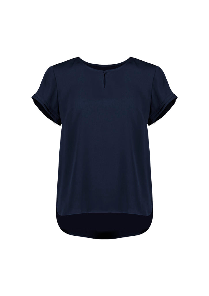 Evelyn Womens Short Sleeve Blouse Navy front view