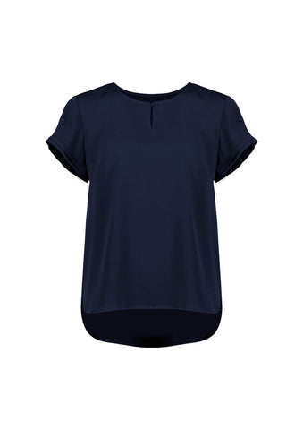 Evelyn Womens Short Sleeve Blouse Navy front view