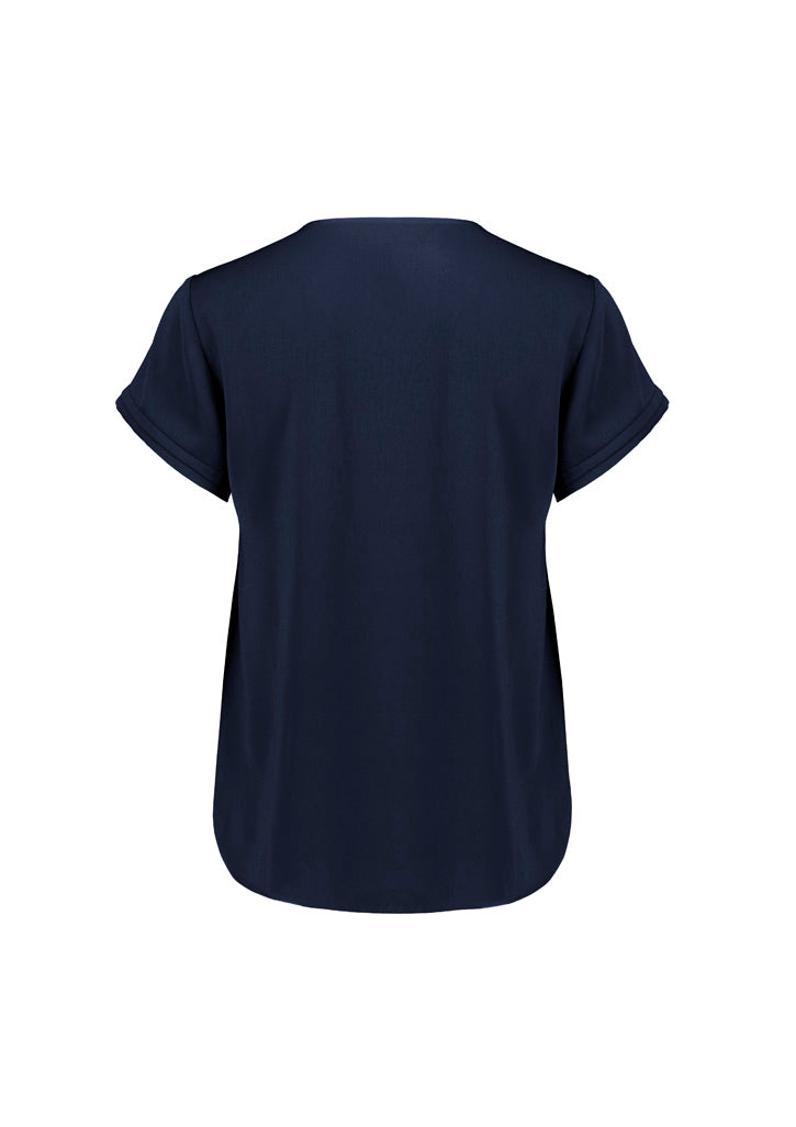 Evelyn Womens Short Sleeve Blouse Navy back view