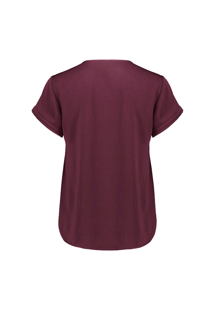 Evelyn Womens Short Sleeve Blouse Wine back view