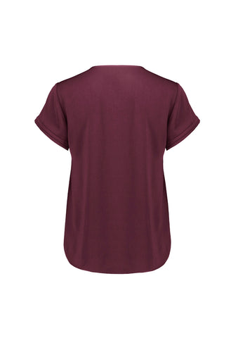Evelyn Womens Short Sleeve Blouse Wine back view