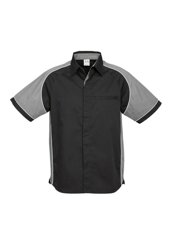 Nitro Mens Short Sleeve Shirt Black/Grey/White front view