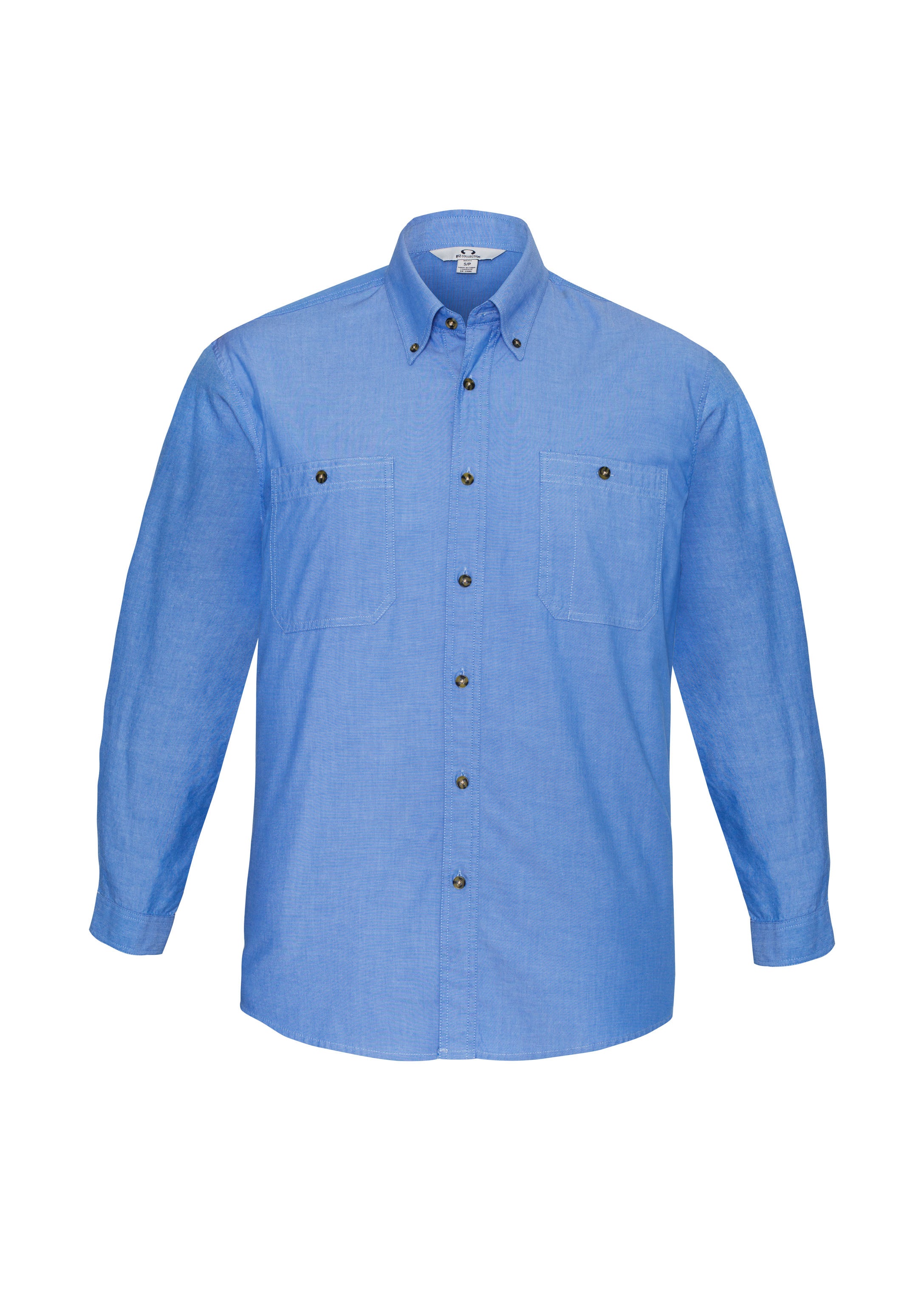 Chambray Mens Long Sleeve Shirt Chambray Blue front view