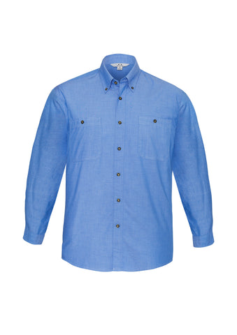 Chambray Mens Long Sleeve Shirt Chambray Blue front view