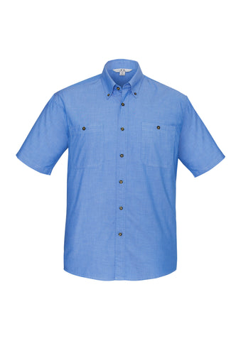 Chambray Mens Short Sleeve Shirt Chambray Blue front view