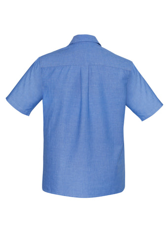 Chambray Mens Short Sleeve Shirt Chambray Blue back view