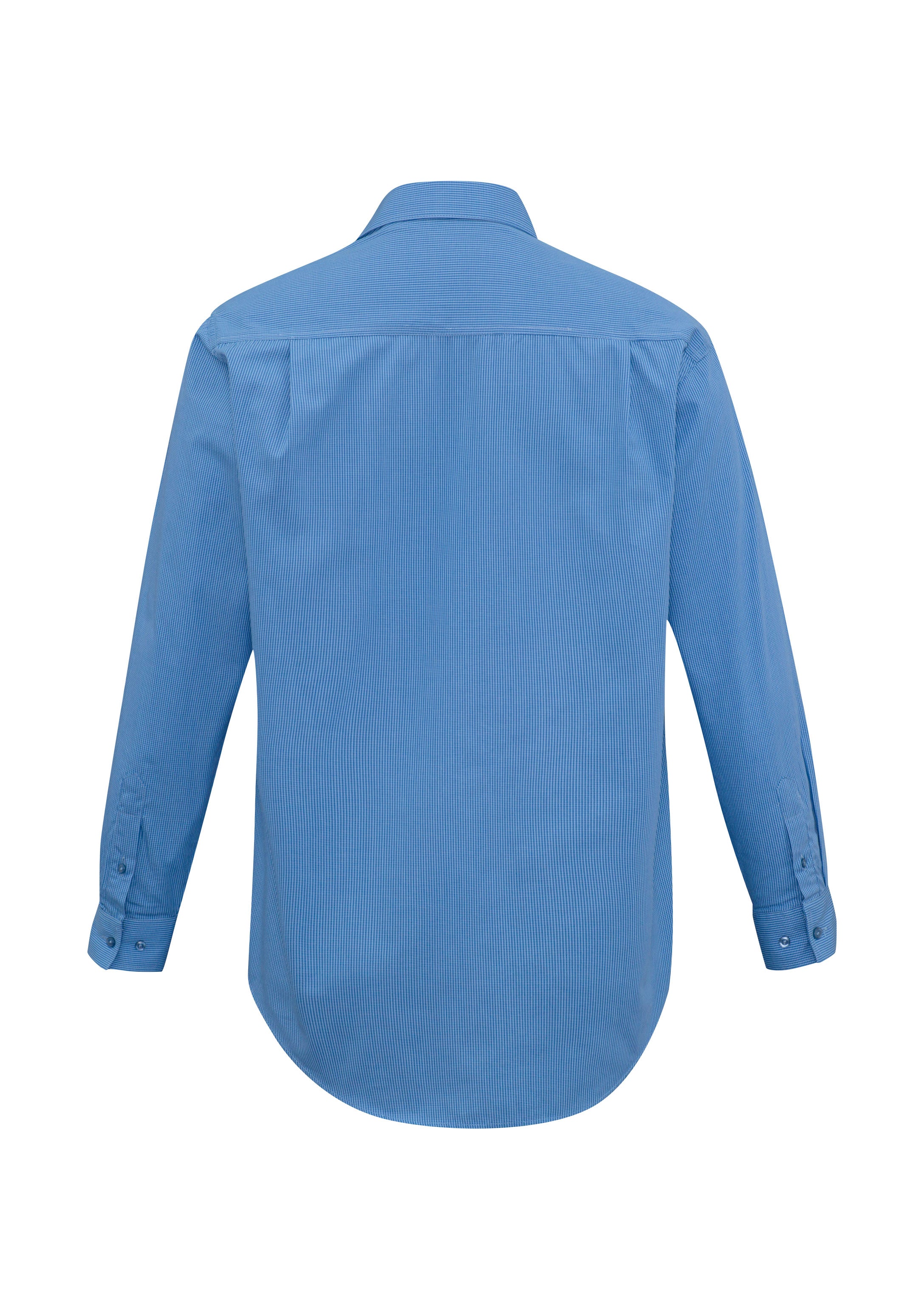 Micro Mens Check Long Sleeve Shirt Mid Blue back view