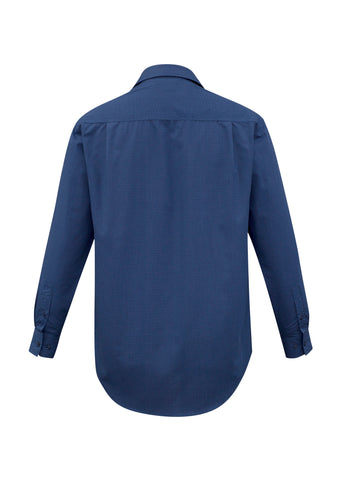 Micro Mens Check Long Sleeve Shirt Navy back view