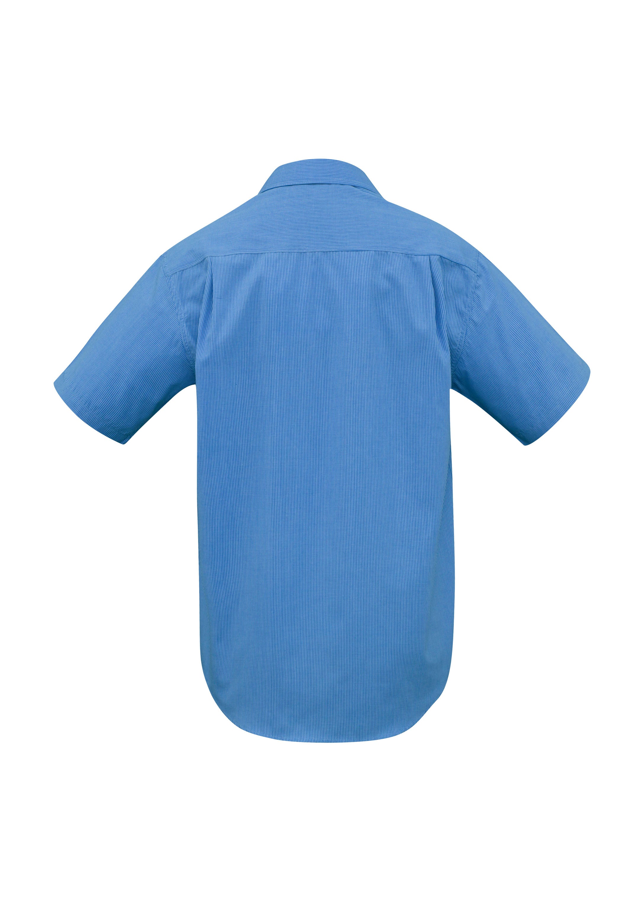 Micro Mens Check Short Sleeve Shirt Mid Blue back view