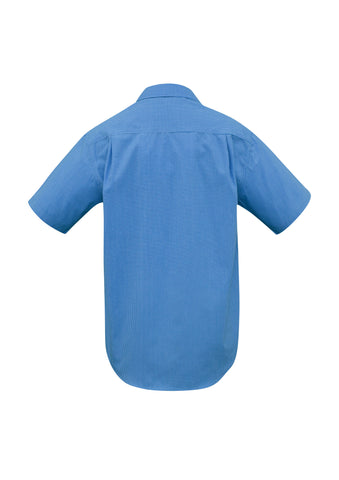 Micro Mens Check Short Sleeve Shirt Mid Blue back view