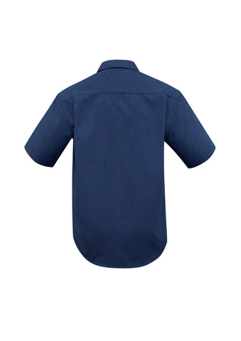 Micro Mens Check Short Sleeve Shirt Navy back view