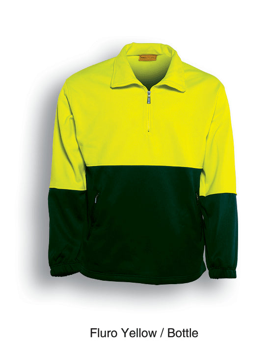 Unisex Adults Hi-Vis 1/2 Zip Fleece in Yellow/Bottle Green