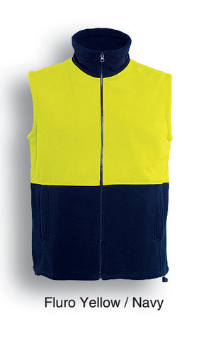 Unisex Adults Hi-Vis Polar Fleece Vest in Yellow/Navy