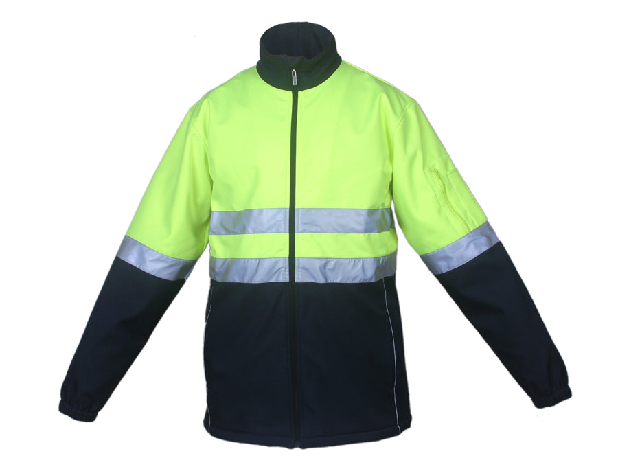 Unisex Adults Hi-Vis Soft Shell Jacket With Reflective Tape in Yellow/Navy