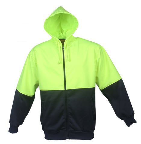 Unisex Adults Hi-Vis Full Zip Hoodie in Yellow/Navy