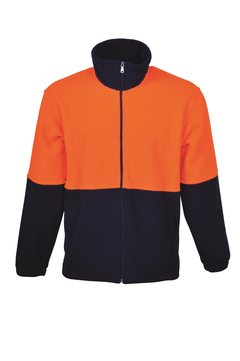Unisex Adults Hi-Vis Full Zip Polar Fleece in Orange/Navy