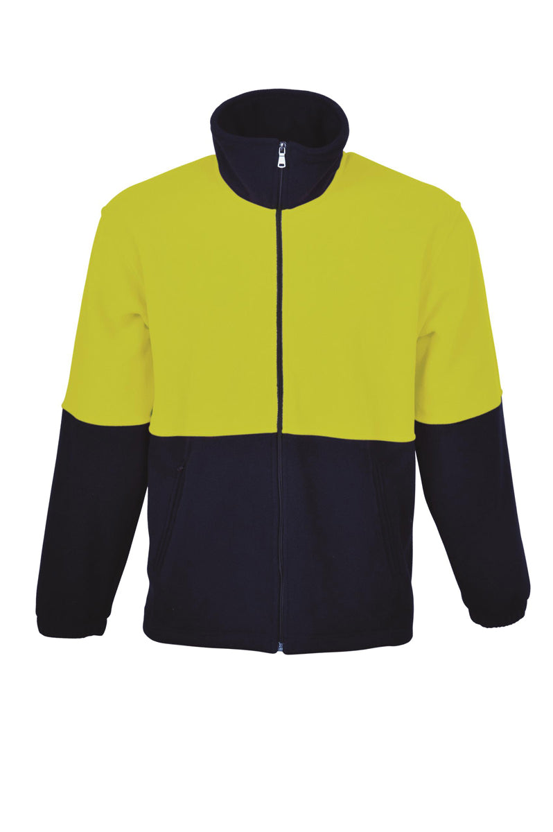 Unisex Adults Hi-Vis Full Zip Polar Fleece in Yellow/Navy