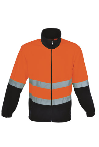 Unisex Adults Hi-Vis Full Zip Polar Fleece With reflective tape in Orange/Navy