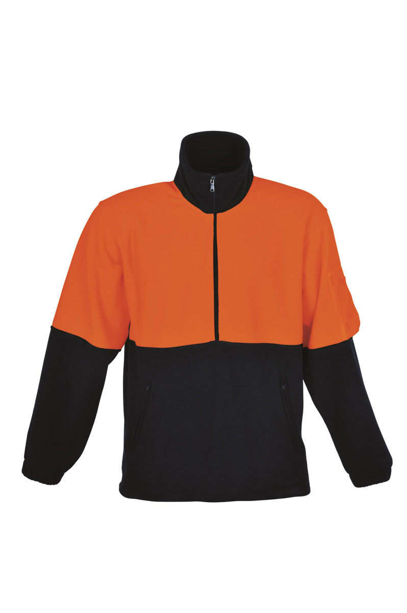 Unisex Adults Hi-Vis 1/2 Zip Polar Fleece in Orange/Navy