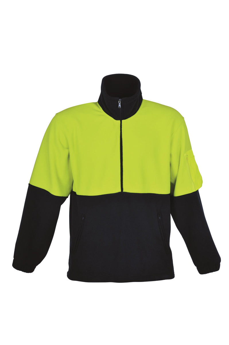 Unisex Adults Hi-Vis 1/2 Zip Polar Fleece in Yellow/Navy