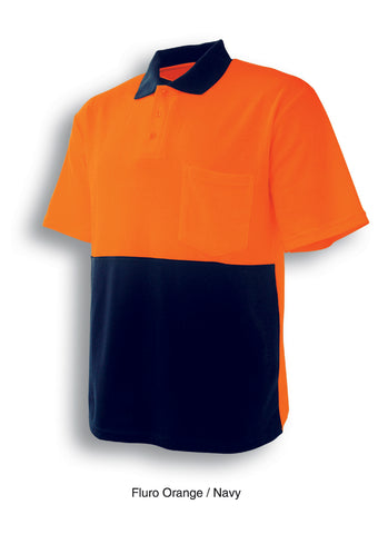 Unisex Adults Hi-Vis Poly/Cotton Polo S/S in Orange/Navy