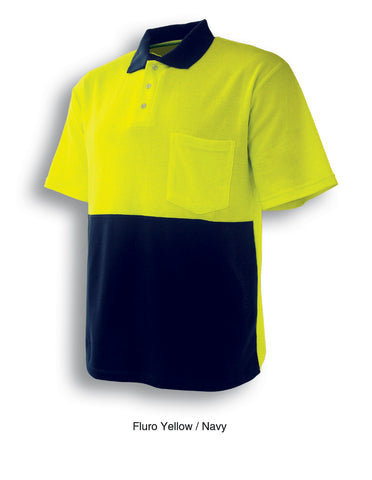 Unisex Adults Hi-Vis Poly/Cotton Polo S/S in Yellow/Navy