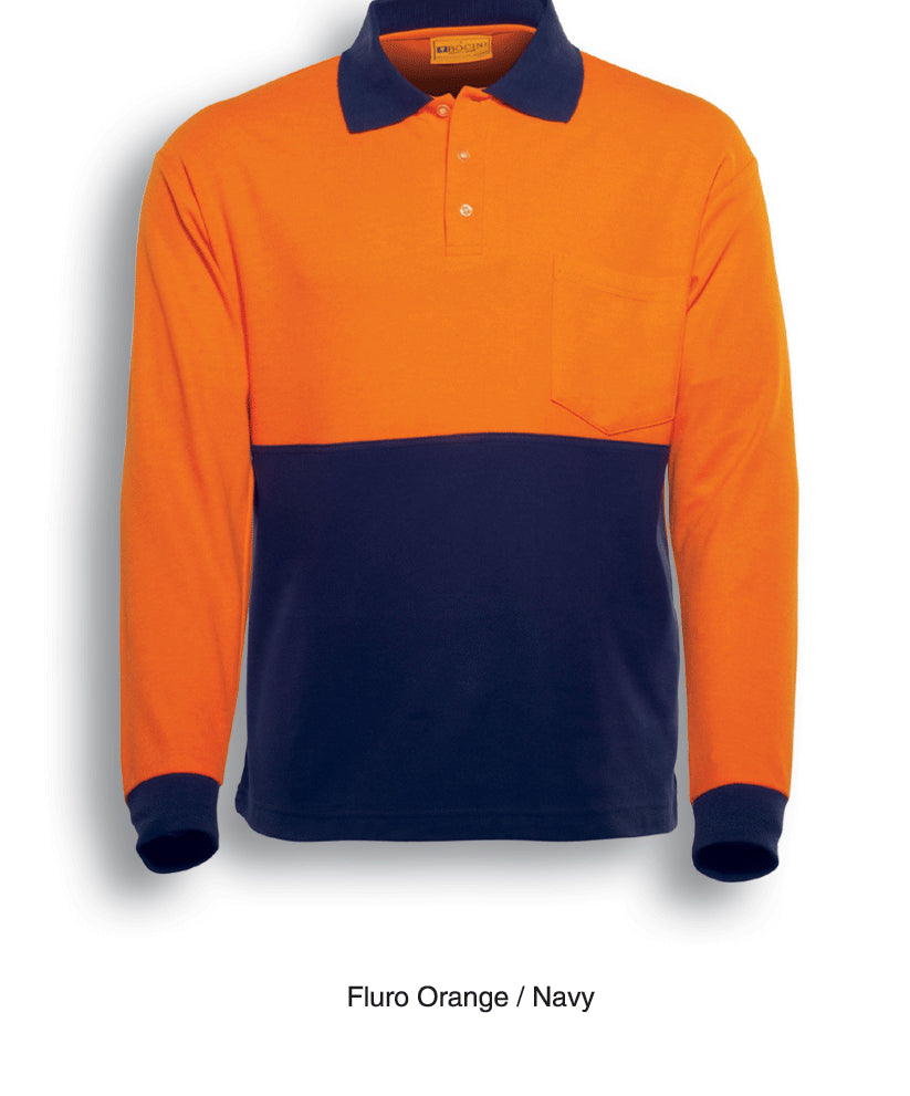 Unisex Adults Hi-Vis Poly/Cotton Polo - L/S in Orange/Navy