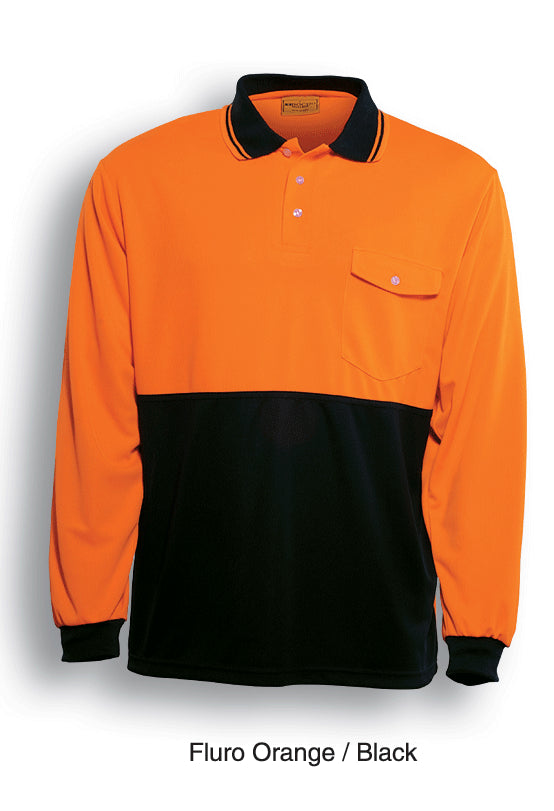 Unisex Adults Hi-Vis Safety Polo - Long Sleeve in Orange/Black
