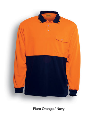 Unisex Adults Hi-Vis Safety Polo - Long Sleeve in Orange/Navy