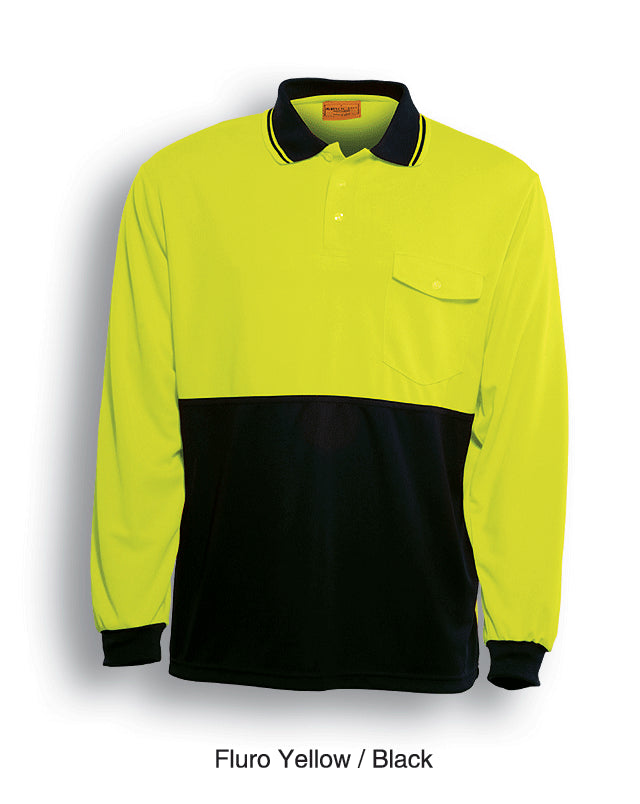 Unisex Adults Hi-Vis Safety Polo - Long Sleeve in Yellow/Black