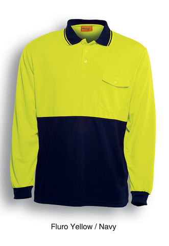 Unisex Adults Hi-Vis Safety Polo - Long Sleeve in Yellow/Navy