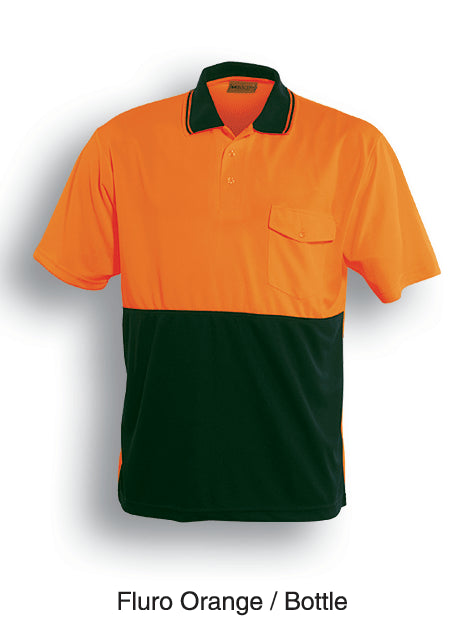 Unisex Adults Hi-Vis Safety Polo - Short Sleeve in Orange/Bottle Green