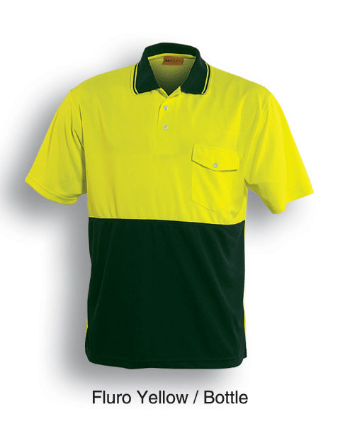 Unisex Adults Hi-Vis Safety Polo - Short Sleeve in Yellow/Bottle Green