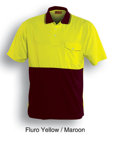 Unisex Adults Hi-Vis Safety Polo - Short Sleeve in Yellow/Maroon