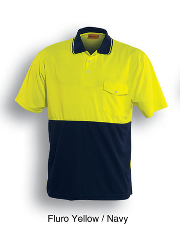 Unisex Adults Hi-Vis Safety Polo - Short Sleeve in Yellow/Navy