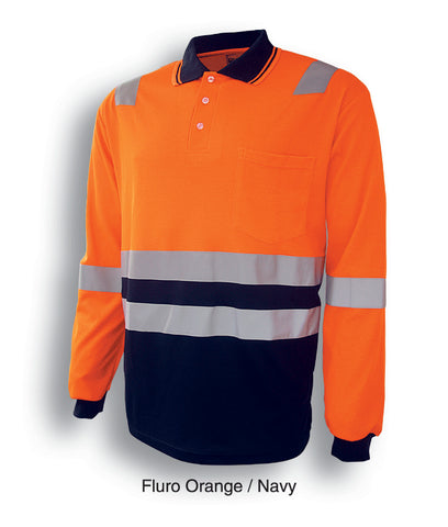 Unisex Adults Hi-Vis Polyface / Cotton Back Polo With Reflective Tape in Orange/Navy