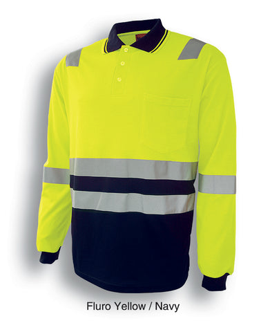 Unisex Adults Hi-Vis Polyface / Cotton Back Polo With Reflective Tape in Yellow/Navy
