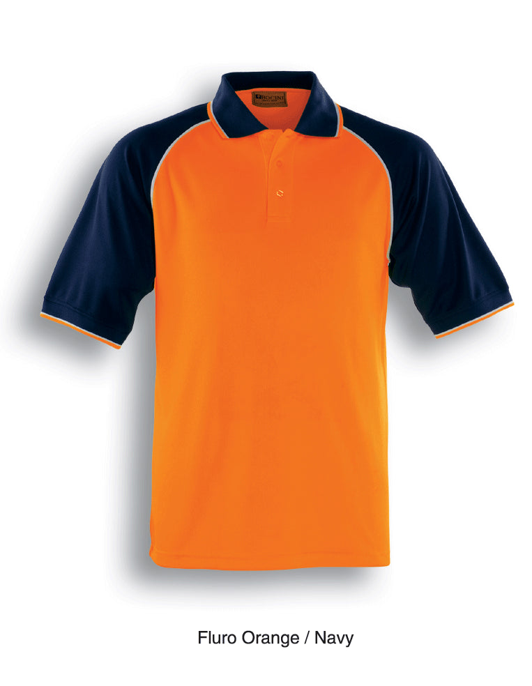 Unisex Adults Hi-Vis Raglan Sleeve Polo in Orange/Navy