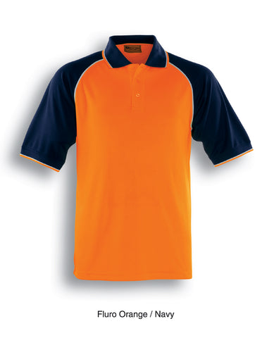 Unisex Adults Hi-Vis Raglan Sleeve Polo in Orange/Navy